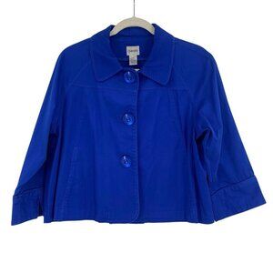 Chico's Size 2 / Large Cobalt Blue 3-Button Short Pea Coat Jacket 3/4 Sleeve